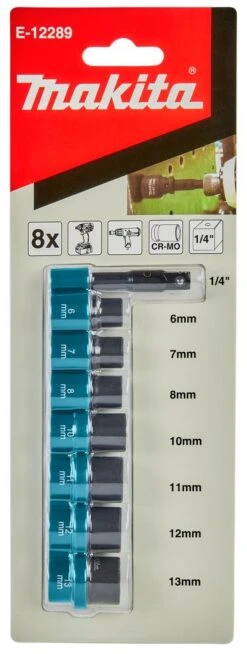 Makita E-12289 8-delige Krachtdoppenset - 6/7/8/10/11/12/13mm - 1/4" -Fetool Gereedschap Winkel 571ffd7a8891fabf37d8ad1906ffc61d